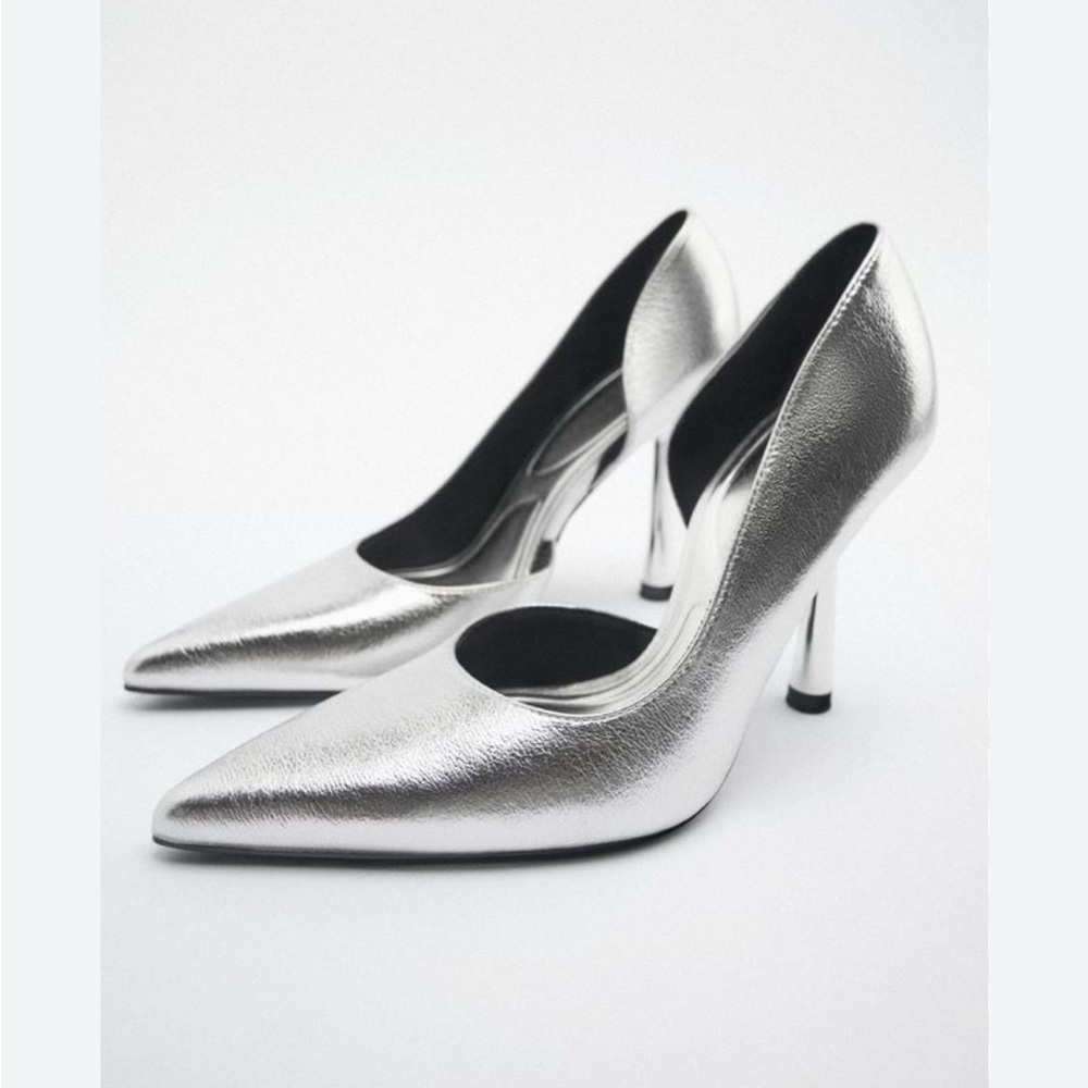 Zara Asymmetric Silver Metallic Heel Size 7 NEW